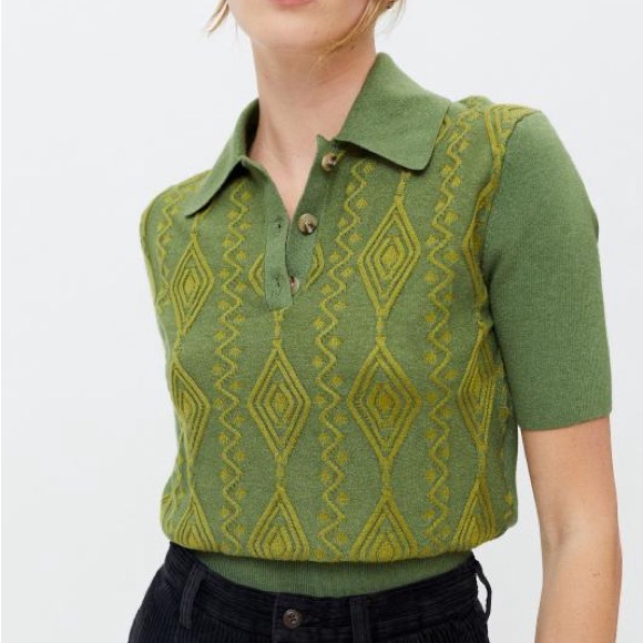 Urban Outfitters Sweaters - Urban Outfitters Medium Bryce Jacquard Polo Sweater Crop Green